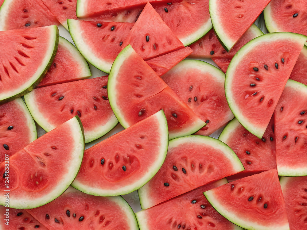 Mehrere Stücke Wassermelone in kunstvoller Anordnung Mehrere Stücke Wassermelone in kunstvoller Anordnung