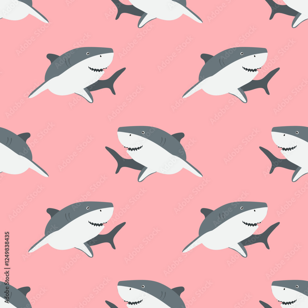 Seamless cartoon smiling shark pattern. Vector marine animal background Seamless cartoon smiling shark pattern. Vector marine animal background