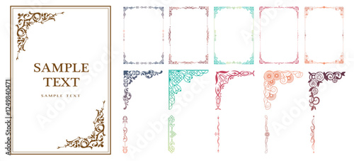 Vector set of floral corners, vintage borders and frames on white.eps