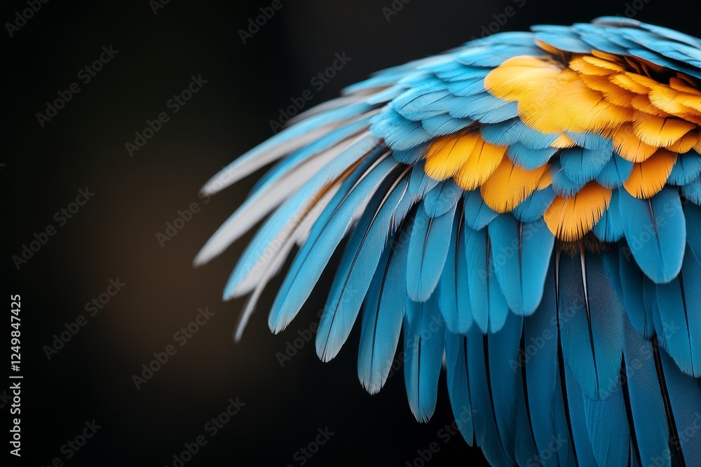 Obraz premium Stunning close-up of vibrant blue and yellow macaw feathers showcasing nature's beauty and complexity
