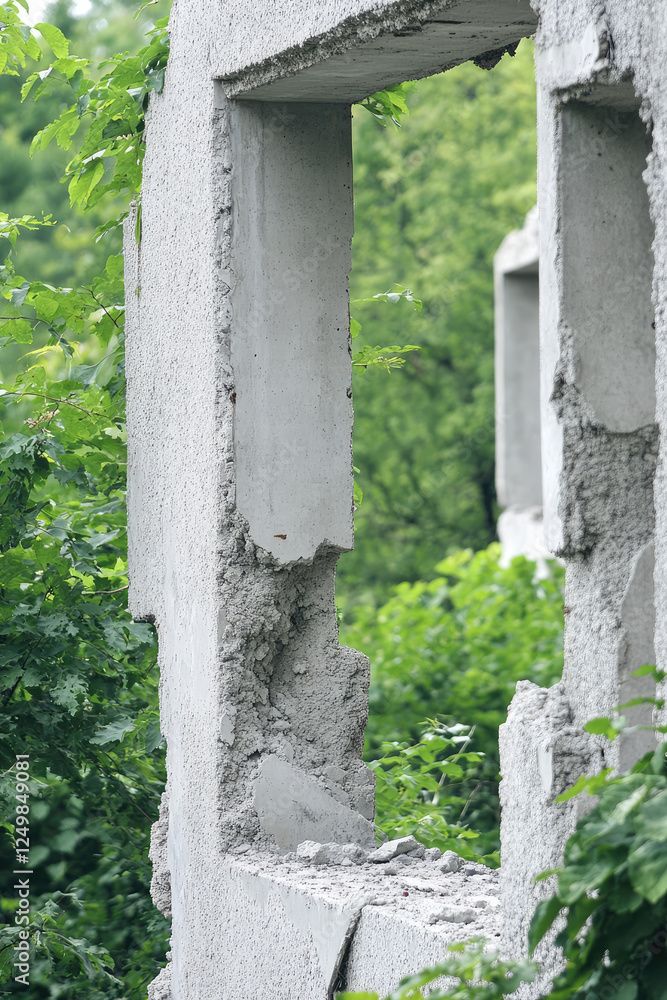 A ruined suburban building. Concrete collapsing slabs of walls. Abandoned demolition site A ruined suburban building. Concrete collapsing slabs of walls. Abandoned demolition site