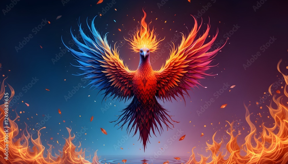A striking, colorful phoenix with fiery feathers, symbolizing rebirth and vitality. Perfect for fantasy art and inspiration. A striking, colorful phoenix with fiery feathers, symbolizing rebirth and vitality. Perfect for fantasy art and inspiration.