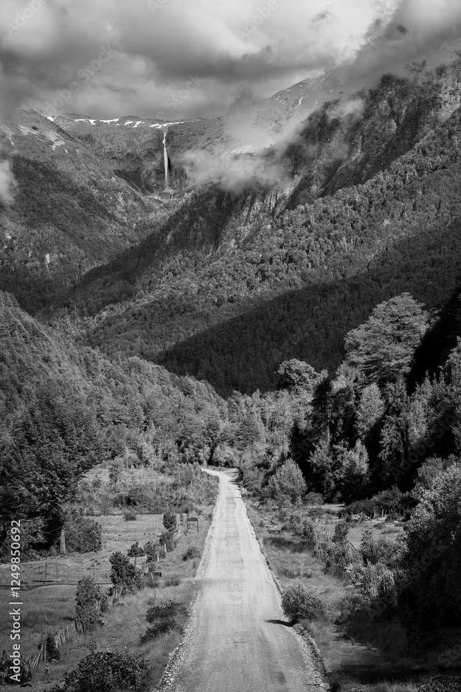 Road into Foggy Mountains in Southern Chile