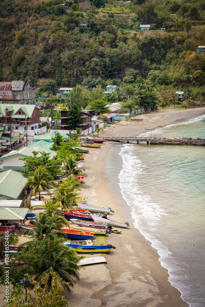 Caribbean Island Beach with Village