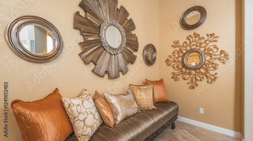 Elegant Interior Design: Decorative Mirrors and Cushions in a Stylish Foyer