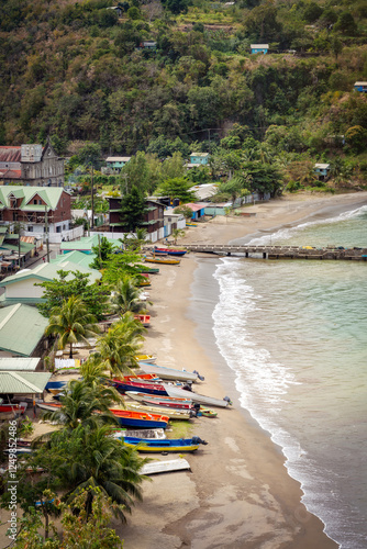 Caribbean Island Beach with Village photo