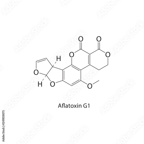 Aflatoxin G1 skeletal structure.Nitrile compound schematic illustration. Simple diagram, chemical structure.