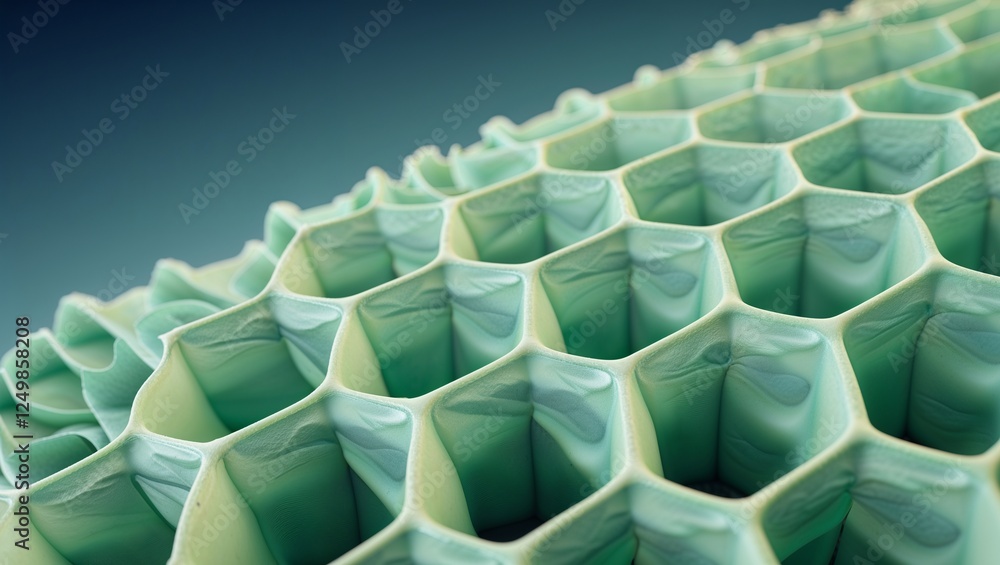 Obraz premium A detailed 3D render of a mint-green honeycomb structure with a shadow gradient, perfect for modern abstract backgrounds.