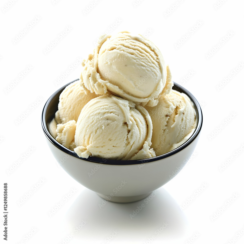 Creamy vanilla ice cream scoops in bowl Creamy vanilla ice cream scoops in bowl