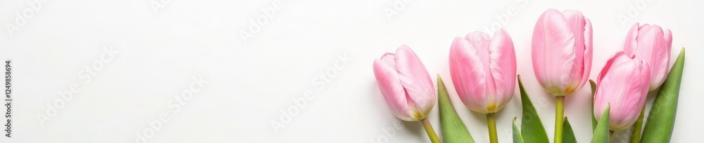 Soft pink tulips in a loose bouquet on a crisp white background, petals, delicate, arrangement Soft pink tulips in a loose bouquet on a crisp white background, petals, delicate, arrangement