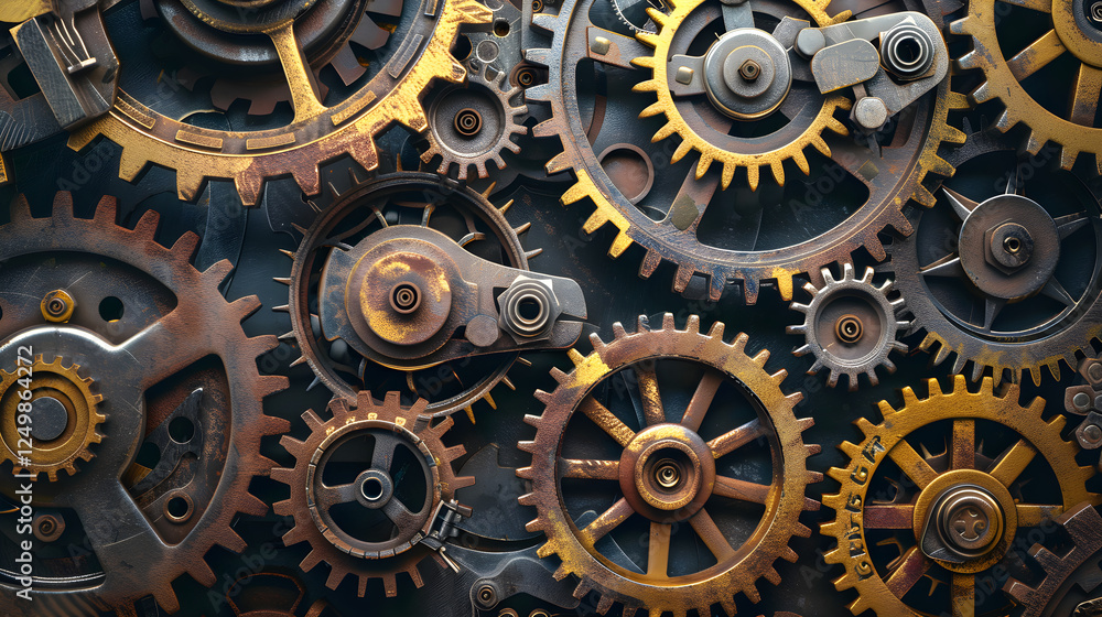 Intricate Interconnection of Gears and Cogs Representing Efficiency in Complex Mechanical Processes Intricate Interconnection of Gears and Cogs Representing Efficiency in Complex Mechanical Processes