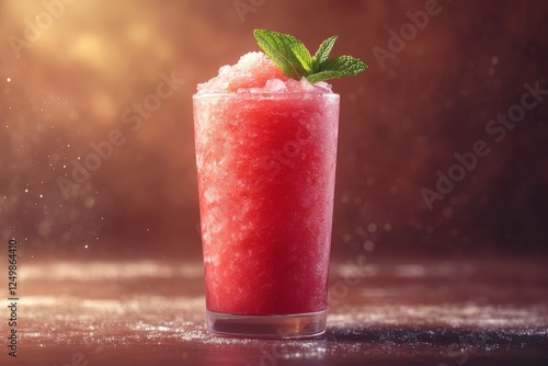 Refreshing watermelon slushy on wood, summer background