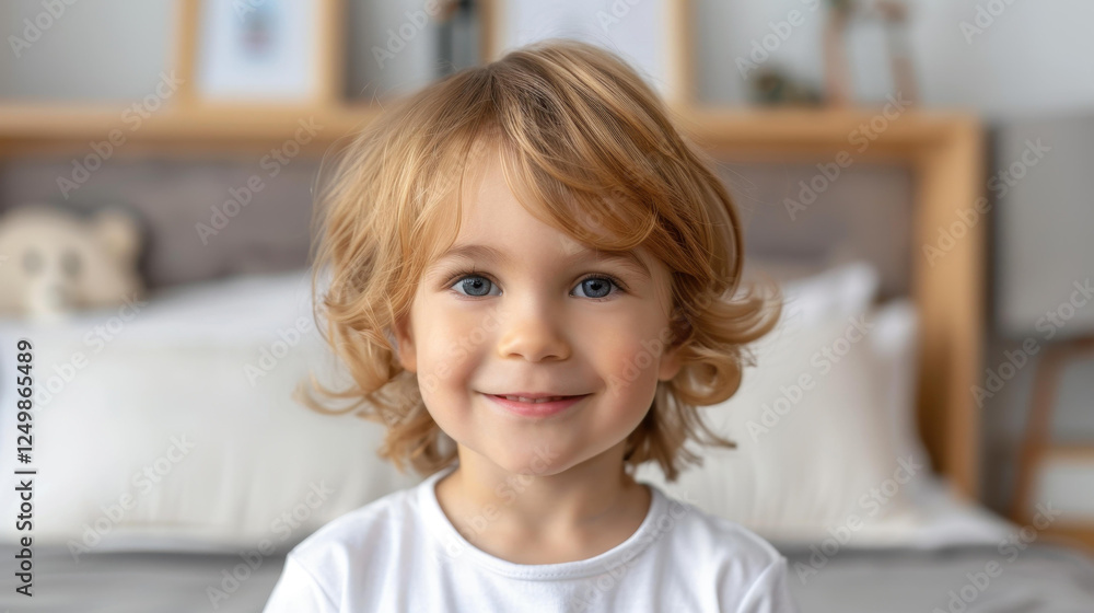 Capture an adorable boy beaming in a plain white tshirt, perfect for showcasing custom designs at home. Capture an adorable boy beaming in a plain white tshirt, perfect for showcasing custom designs at home.