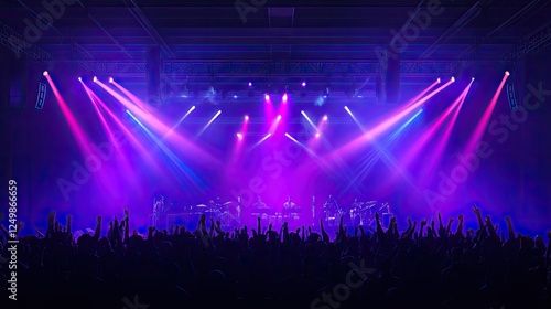 Energetic concert crowd silhouettes with vibrant stage lighting.