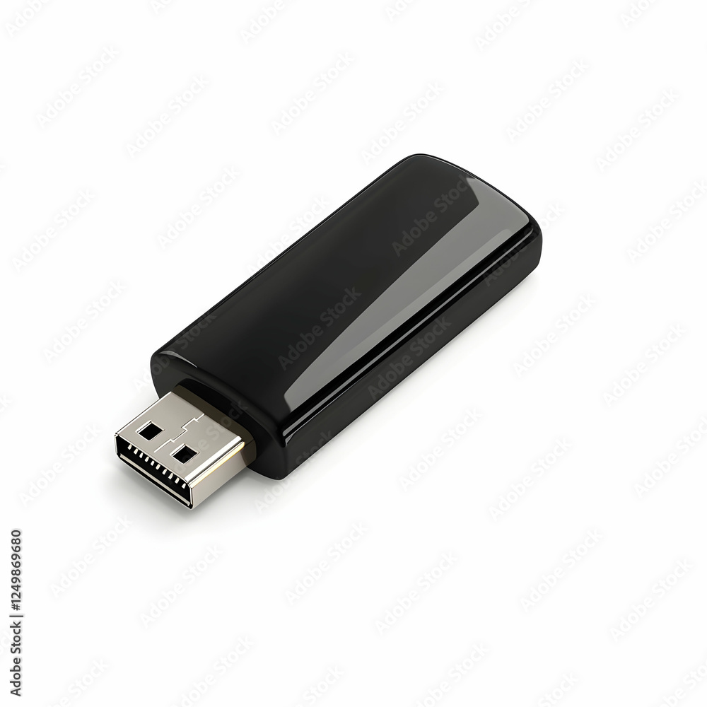 Black DisplayPort adapter on white background Black DisplayPort adapter on white background