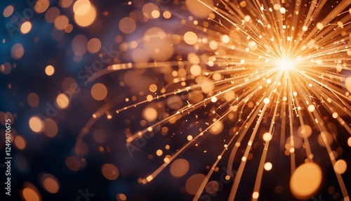 Sparkling Golden Fireworks Burst Background with Bokeh Lights Festive Celebration