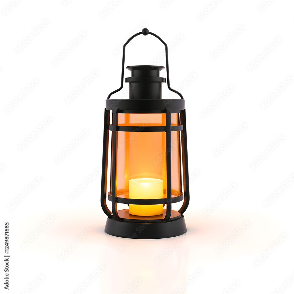 A stylish black lantern with a warm glowing candle, perfect for cozy or festive environments isolated on white background. Generative AI A stylish black lantern with a warm glowing candle, perfect for cozy or festive environments isolated on white background. Generative AI