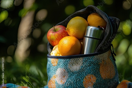 A thermos bottle, packed in a lunch bag. photo