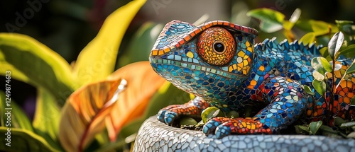 Colorful mosaic chameleon garden decor