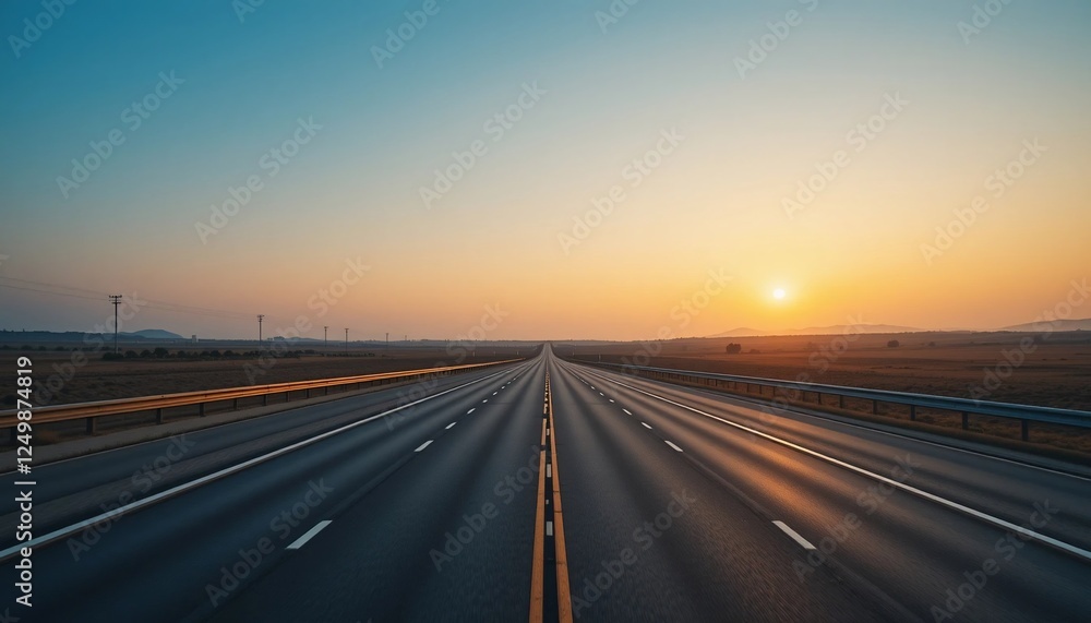 Fototapeta premium Scenic Asphalt Highway at Sunset Open Road Summer Travel Journey Concept