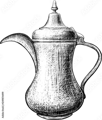 Dallah.Oriental traditional teapot.Metal vessel made of forged metal in retro style.