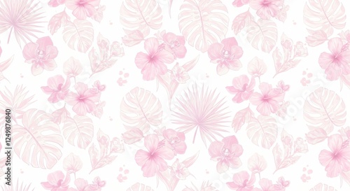 Wallpaper Mural Seamless patterns of tropical leaves and floral designs in pastel tones Torontodigital.ca
