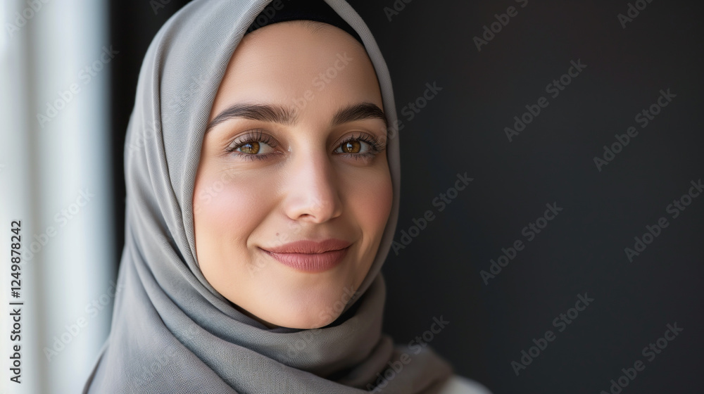 Portrait of smiling muslim businesswoman wearing hijab in office Portrait of smiling muslim businesswoman wearing hijab in office