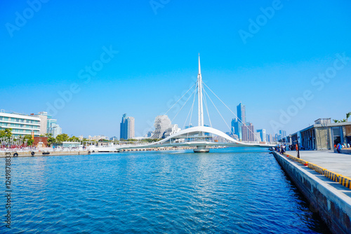 Kaohsiung, Taiwan, Republic of China, 01 25 2024: The landscape of Kaosiung pier 2 harbor and downtown