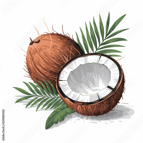 Watercolor Coconut with Palm Leaves