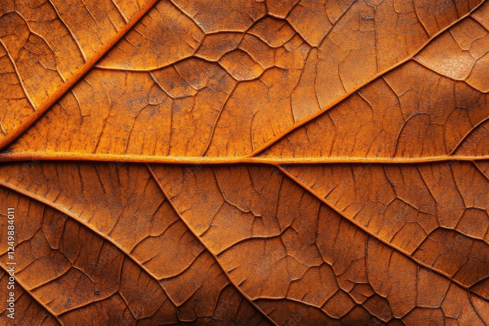 Detailed texture of an autumn leaf showcasing intricate veins and warm orange hues captured during the fall season Detailed texture of an autumn leaf showcasing intricate veins and warm orange hues captured during the fall season