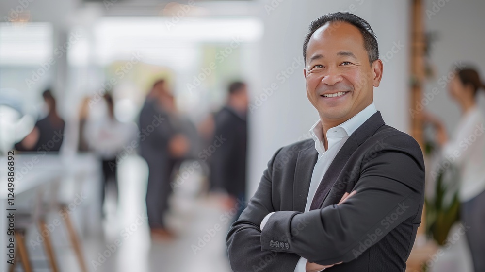 Confident Asian Businessman in Modern Office Setting