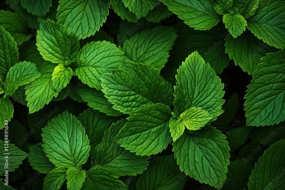 Lush green mint leaves background texture. Lush green mint leaves background texture.