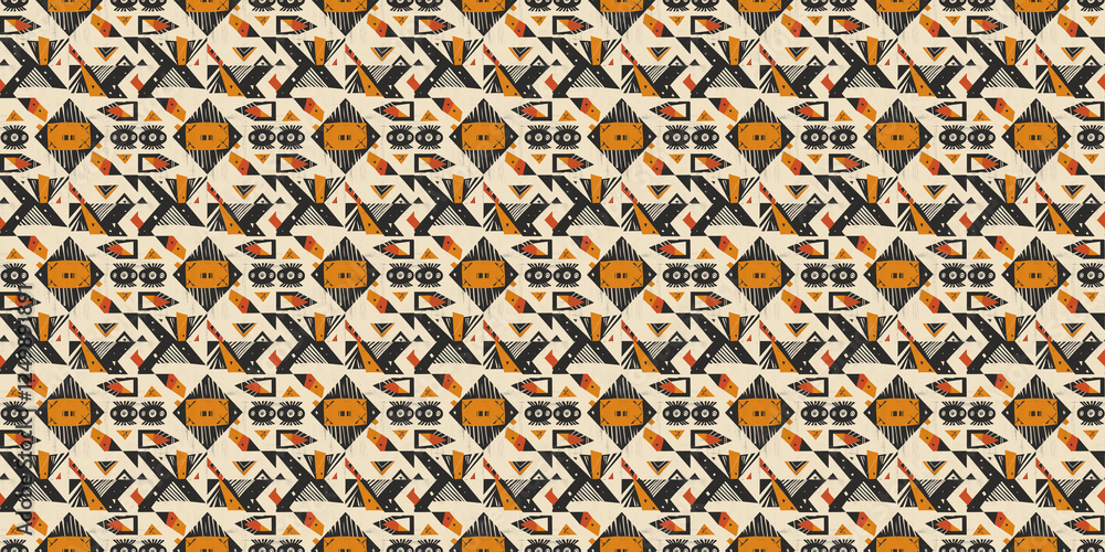 Abstract African art shapes seamless backgrounds, tribal geometric decoration patterns. Colored flat boho symbols illustrations Abstract African art shapes seamless backgrounds, tribal geometric decoration patterns. Colored flat boho symbols illustrations