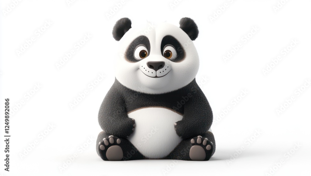 Naklejka premium Adorable cartoon panda bear sitting, isolated on white background.
