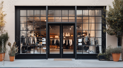 Wallpaper Mural Mockup storefront, shop facade and window. Template for storefront window, classic boutique design. Empty window, retail front, store facade, traditional storefront style. Realistic style photo Torontodigital.ca