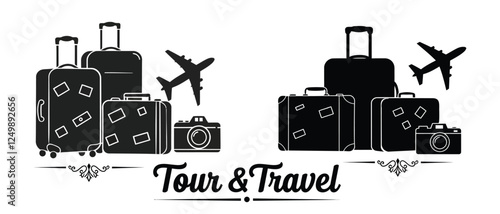 Tour & Travel icon set  silhouette vector art with white background
