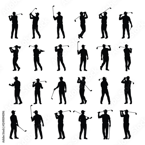 Silhouette male golf golfer golfing action poses in the ground vector sport Eps10