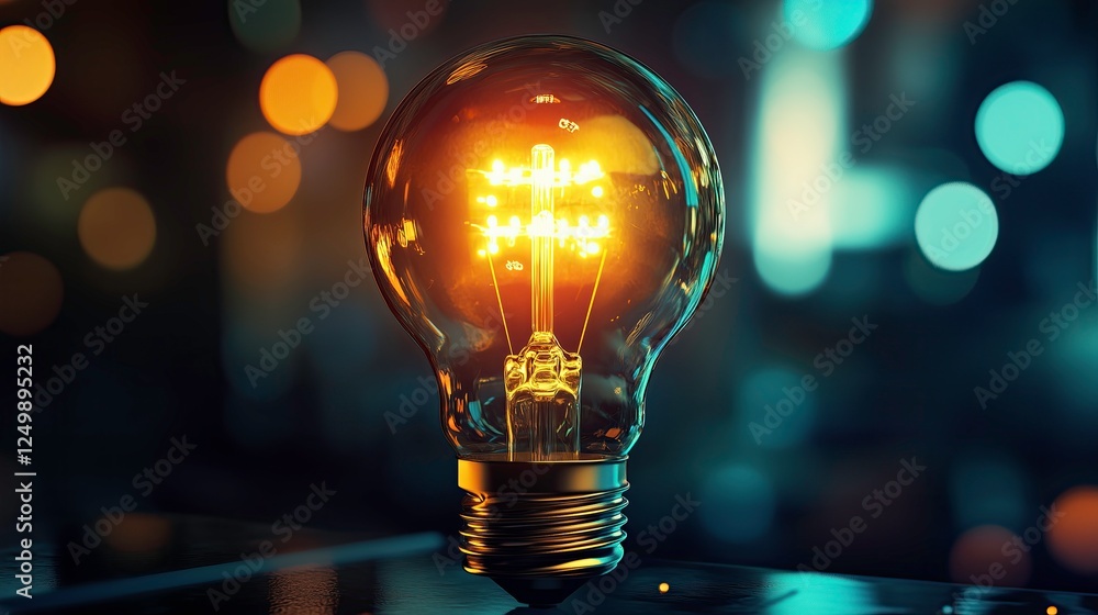 Glowing Light Bulb in Dark Room Glowing Light Bulb in Dark Room