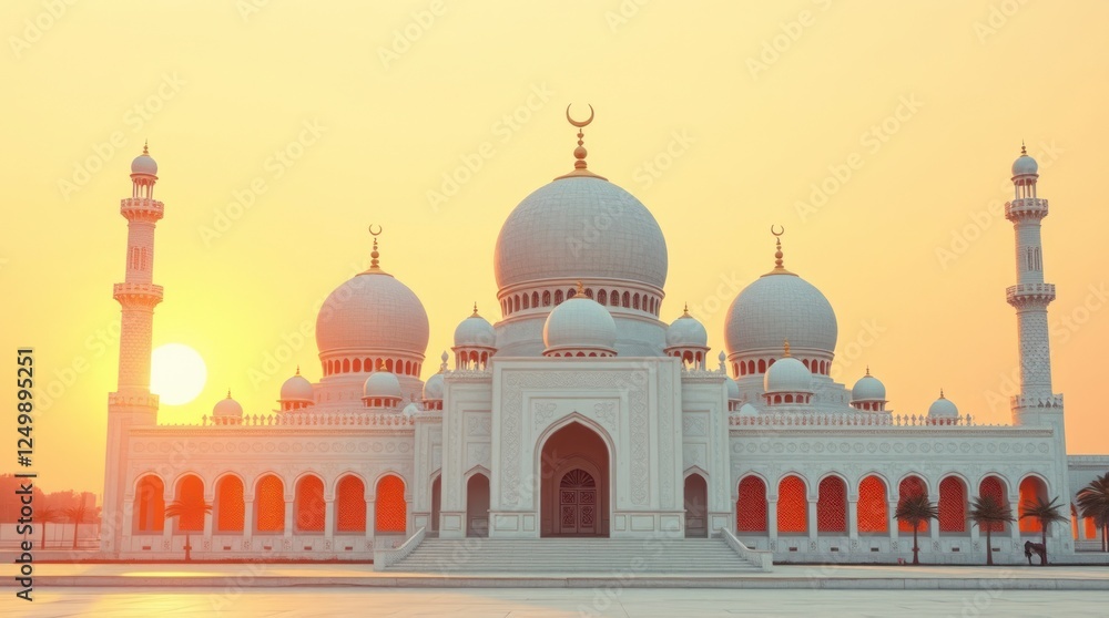 Obraz premium Majestic Mosque Sunset Breathtaking Uae Architecture Photo