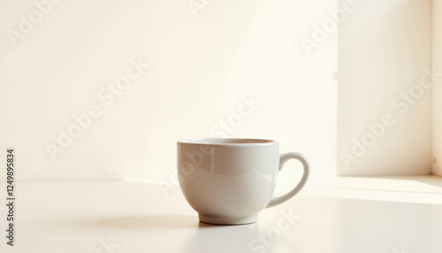Wallpaper Mural Minimalist white ceramic cup placed elegantly on a clean surface with soft natural lighting, creating a serene atmosphere for coffee appreciation. Torontodigital.ca