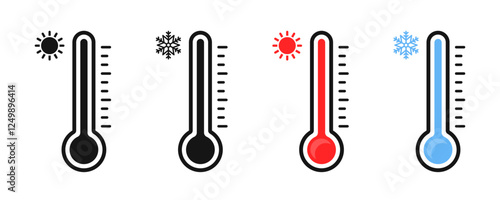Temperature thermometer icon set. Temperature thermometer scale illustration. Temperature vector icons set . Thermometer icons. Temperature Scale Symbols