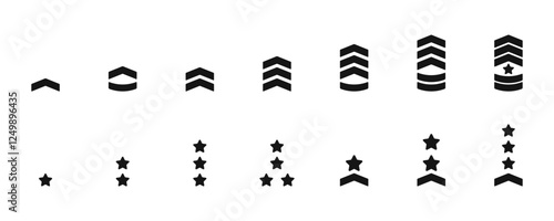 Army ranking icons. Military rank symbols. Chevron stripes badge. Military uniform badges vector illustration