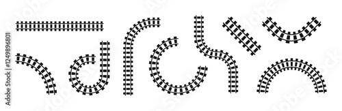 Railway vector illustration. Rails illustration. Vector railways. Railroad vector icons. Railway symbols. Railway Track Silhouettes.
