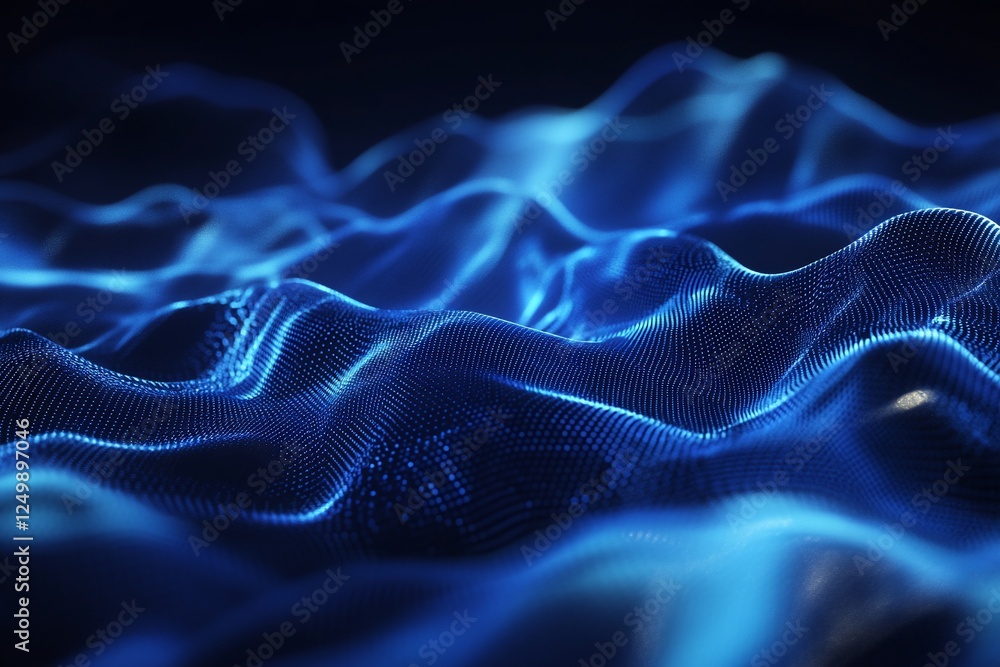 Obraz premium Abstract blue glowing wave pattern, digital data flow, technology background.