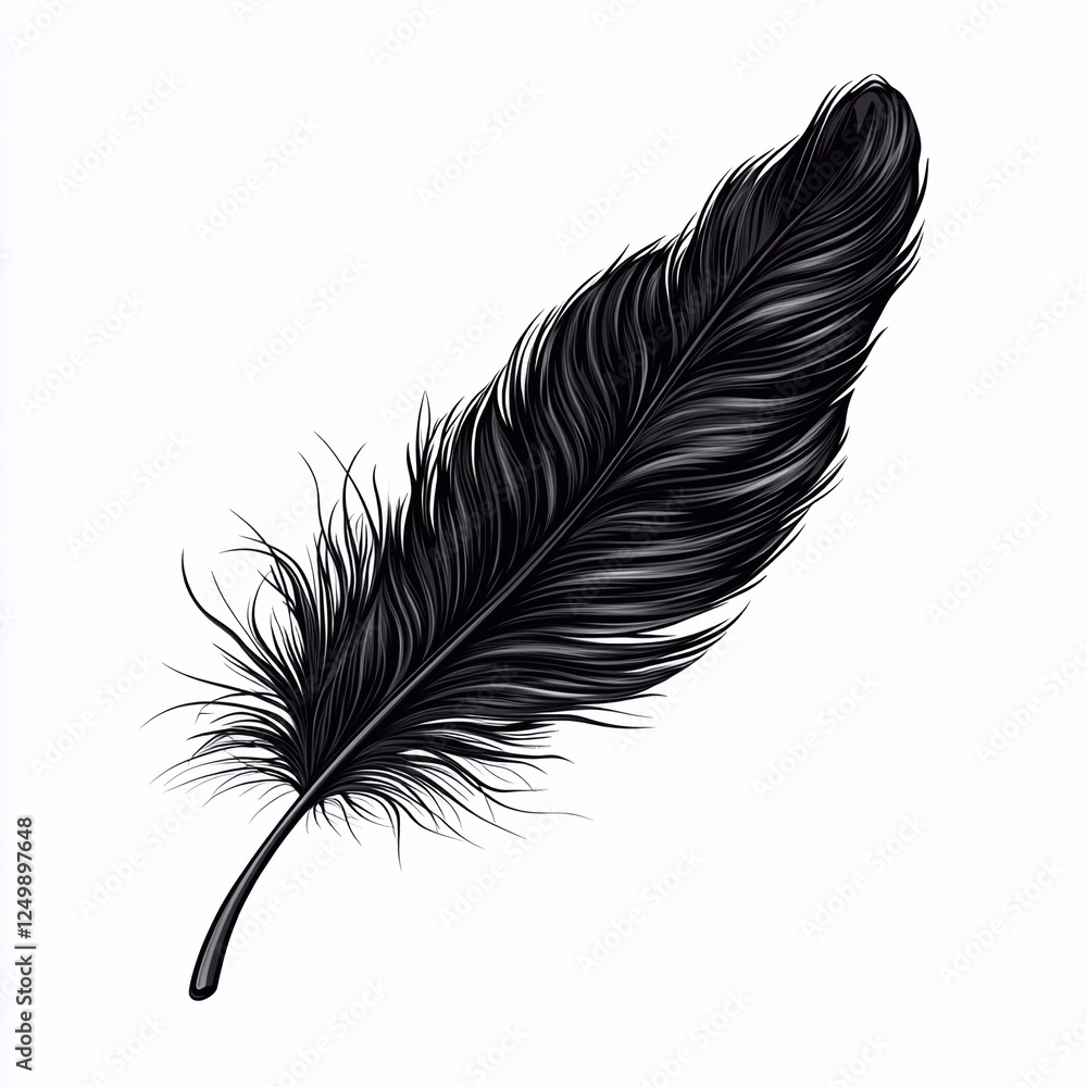 feather isolated on white background, black goose feather feather isolated on white background, black goose feather