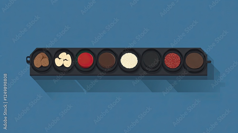 Various food ingredients arranged in a tray. Various food ingredients arranged in a tray.