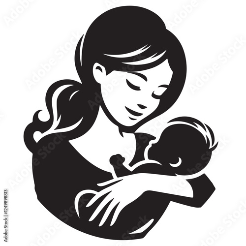 A mother holding her baby silhouette black filled vector Illustration icon bundle on white background