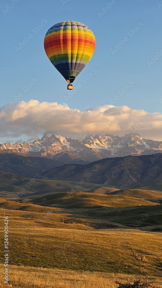 Fototapeta premium Hot Air Balloon Over Mountain Range