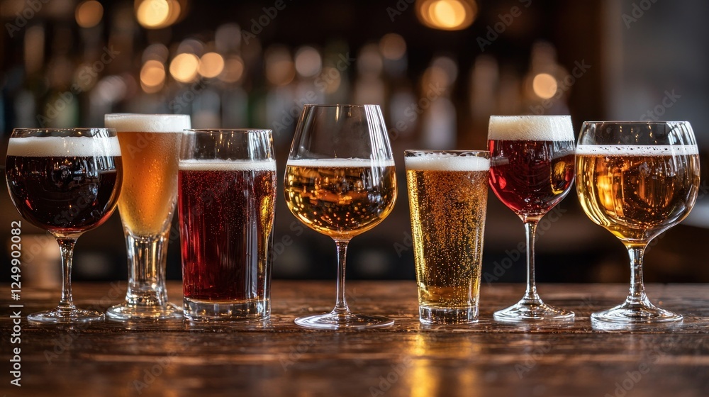 Variety of drinks in glasses at a bar Variety of drinks in glasses at a bar