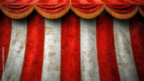 Vintage circus tent backdrop, vibrant red and white striped fabric
